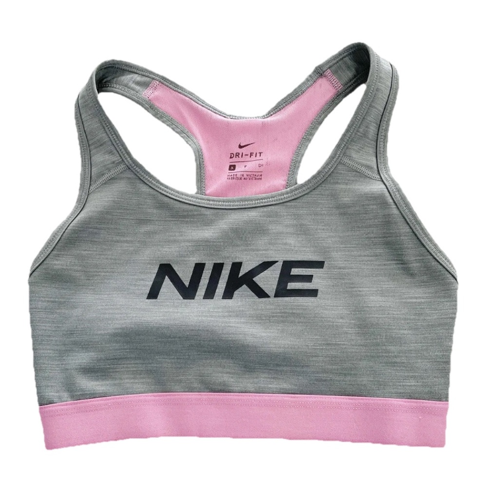Nike Dri-Fit Sports Bra Small S Gray Pink Racerback Training Activewear